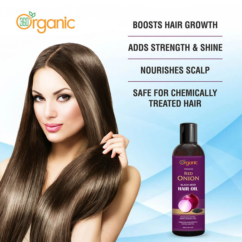 360 DEGREEORGANIC Red Onion Black Seed Hair Oil WITH COMB APPLICATOR Controls Hair Fall - 100 ml