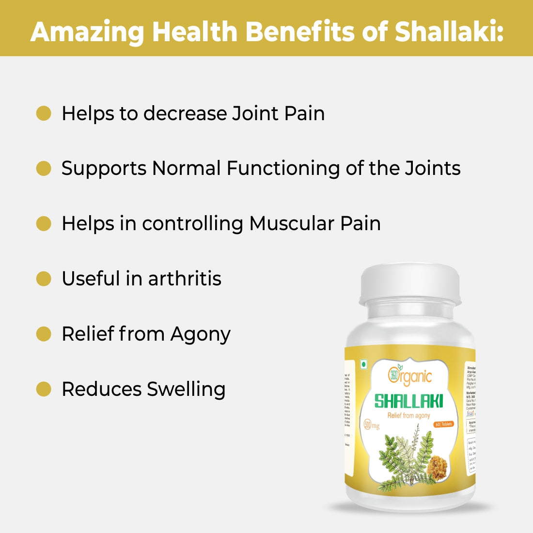 360 Degree Organic Shallaki Tablet 500 mg (60 Tablets)