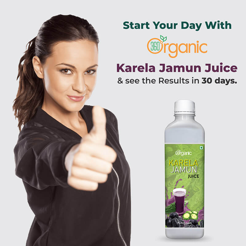 360 Degree Organic Karela Jamun Juice for Controls Blood Sugar Levels  Fights Cholesterol  Helps Improves Digestion  Helps Build Immunity  Skin Wellness - No Added Sugar - 500 ml