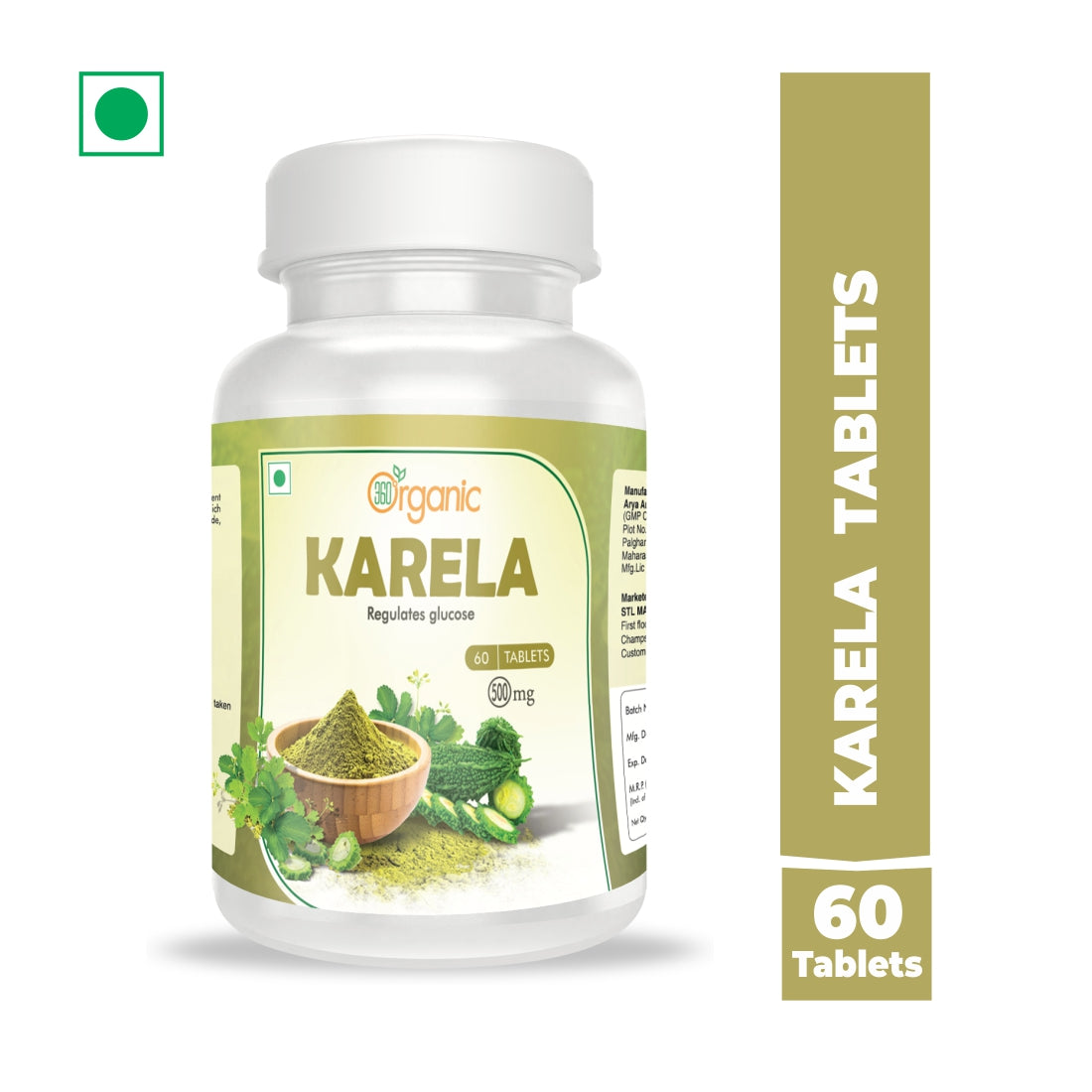 360 Degree Organic Karela Tablets  500 mg  (60 Tablets)
