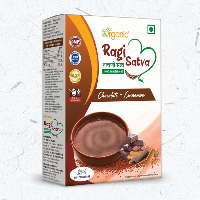 360 Degree Organic_Ragi Satva Chocolate Cinnamon Healthy food - 250g (Nachani Satva)