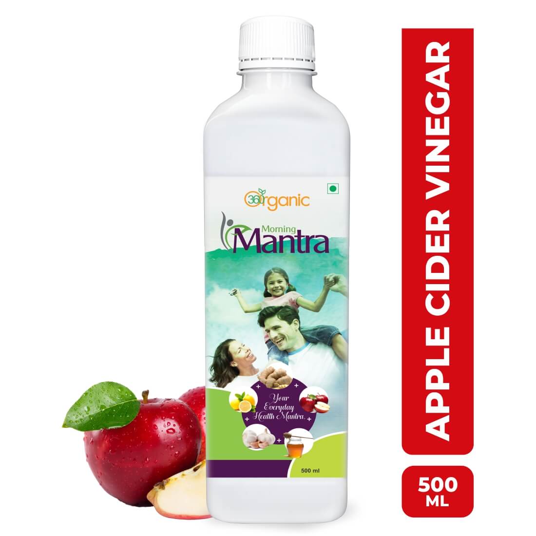 360 Degree Organic Morning Mantra Apple Cider Vinegar with Garlic Ginger Lemon and Honey for Weight Loss | Immunity Booster | Cholesterol Control | Heart Blockages | Heart Health - 500 ml