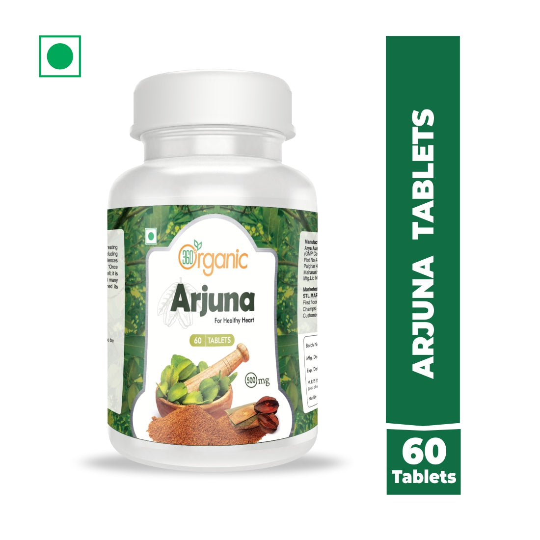 360 Degree Organic Arjuna Tablets  500 mg  (60 Tablets)