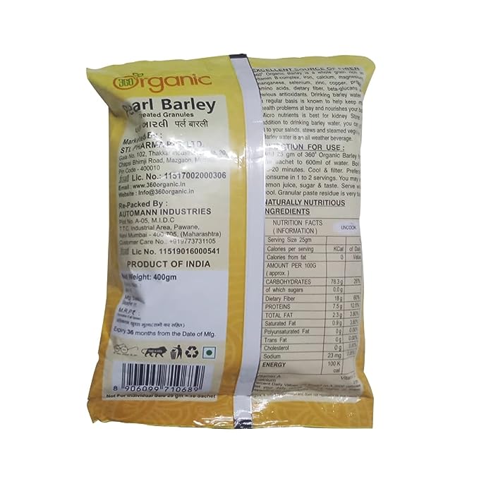 360 Degree Organic_Pearl Barley Treated Granules_ 400 gm