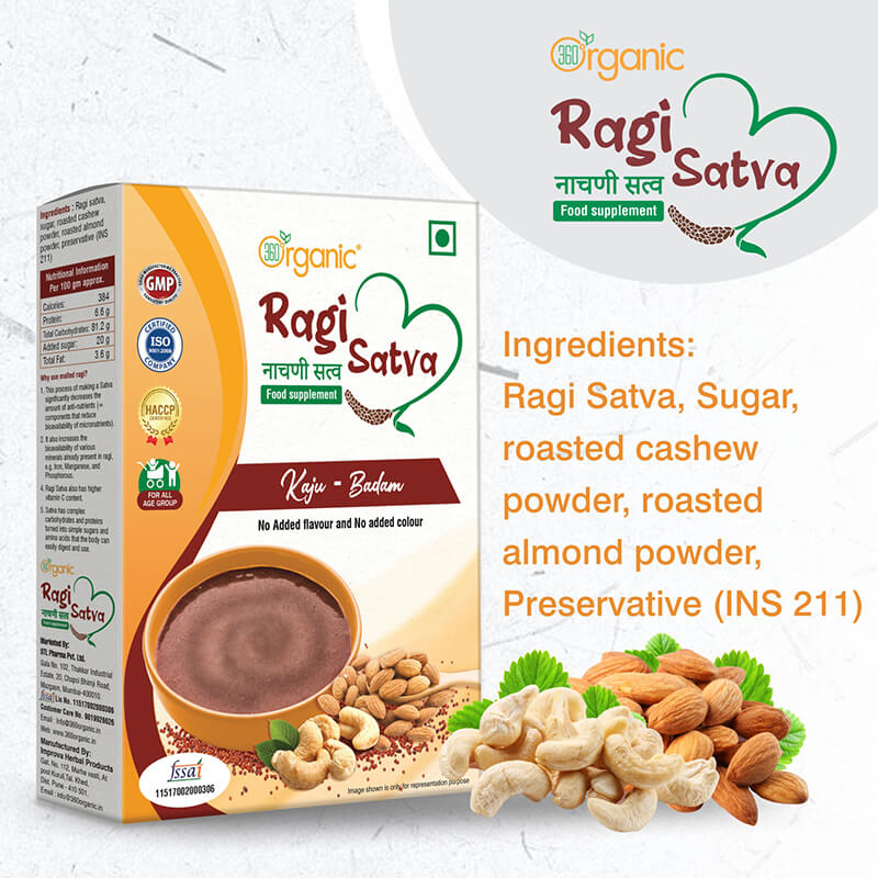 360 DEGREEORGANIC Ragi Satva Kaju Badam Healthy food - 250g (Nachani Satva)