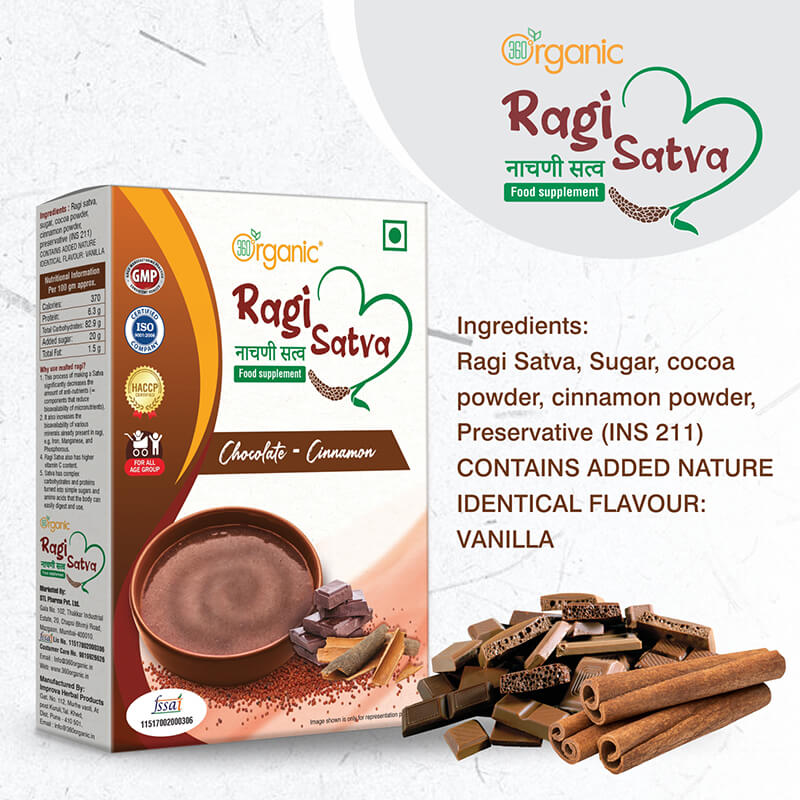 360 Degree Organic_Ragi Satva Chocolate Cinnamon Healthy food - 250g (Nachani Satva)