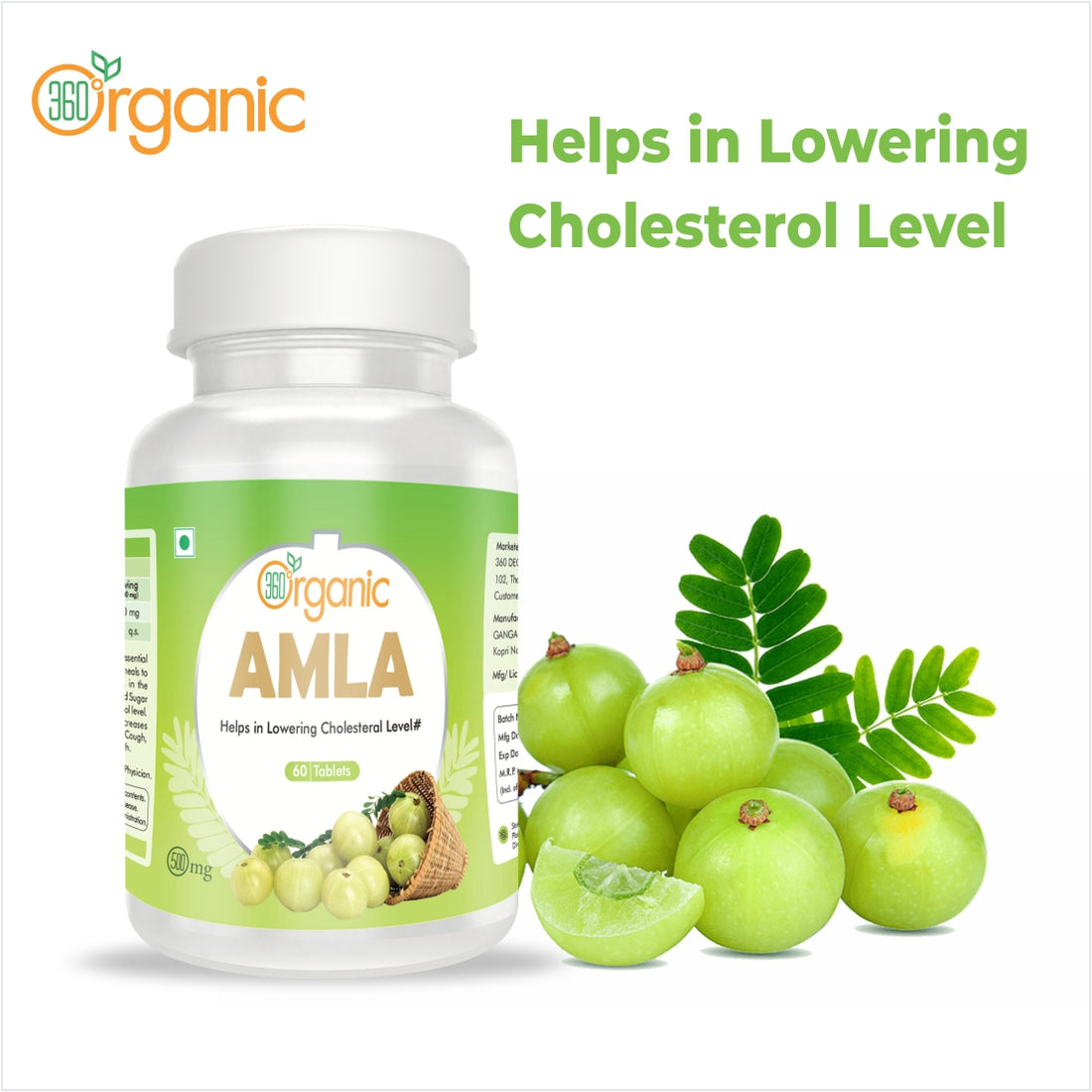 360 Degree Organic Amla Tablet 500 mg (60 Tablets)