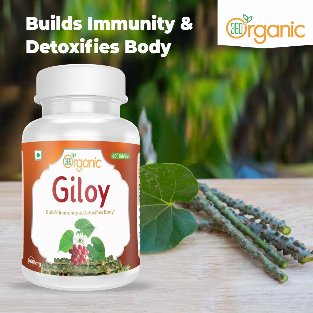 360 Degree Organic Giloy Tablets  500 mg  (60 Tablets)