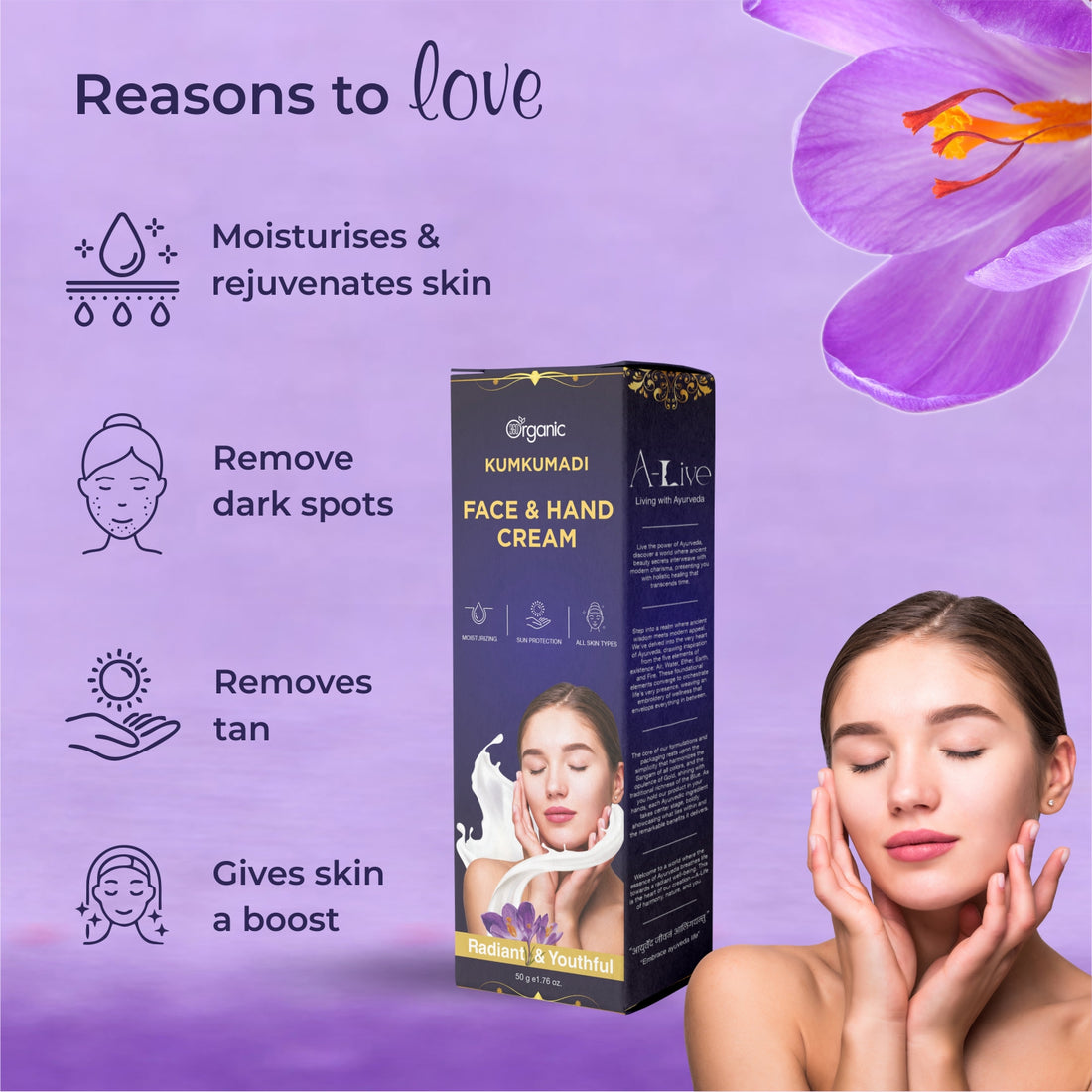 360 Degree Organic Kumkumadi face and hand cream for Moisturising Face and hand Cream for Glowing Skin - 50g