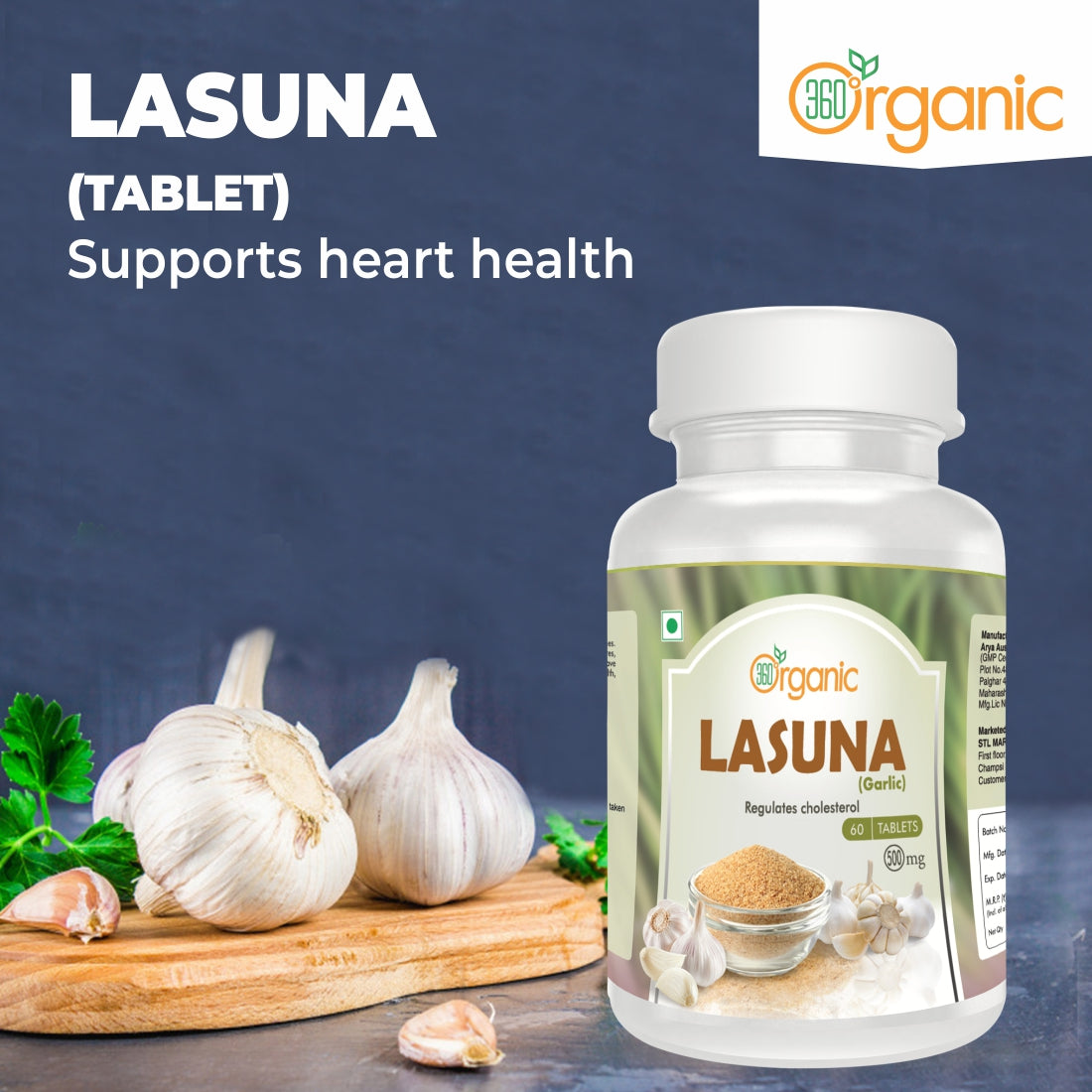 360 Degree Organic Lasuna Tablets  500 mg (60 Tablets)