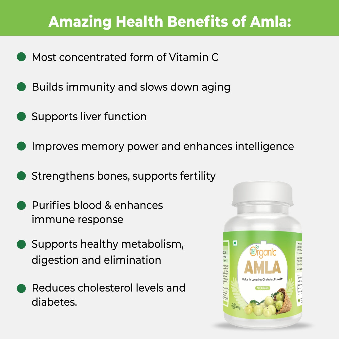 360 Degree Organic Amla Tablet 500 mg (60 Tablets)