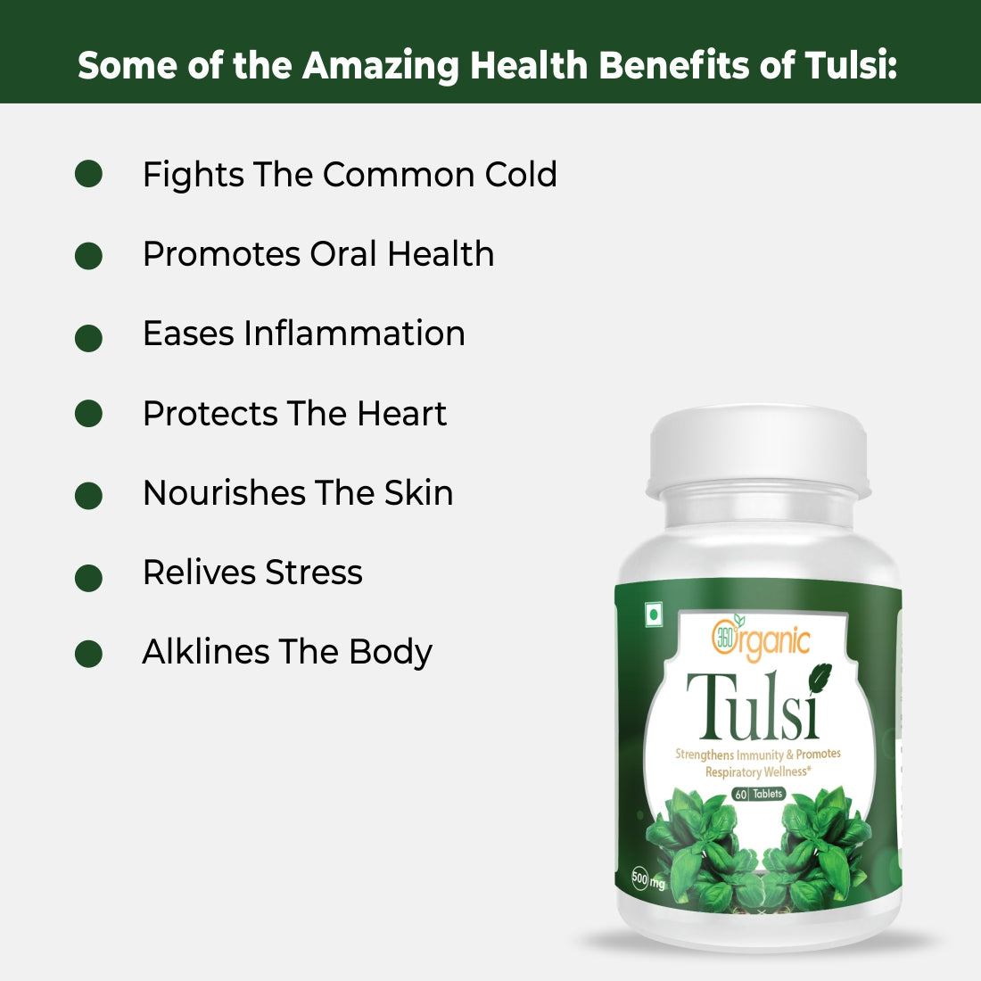 360 Degree Organic Tulsi Tablets  500 mg (60 Tablets)