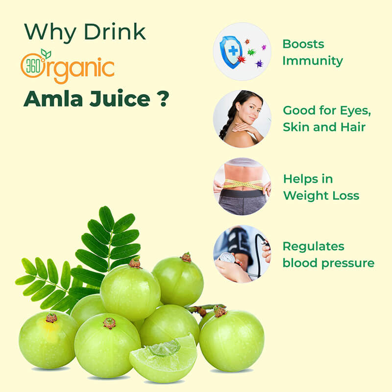 360 Degree Organic Amla Juice Natural Immunity Booster  Rich in Vitamin C  Digestion Booster - 500 ml