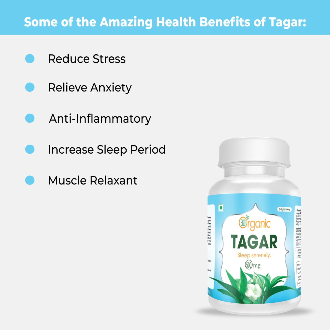 360 Degree Organic Tagar Tablets 500 mg  (60 Tablets)