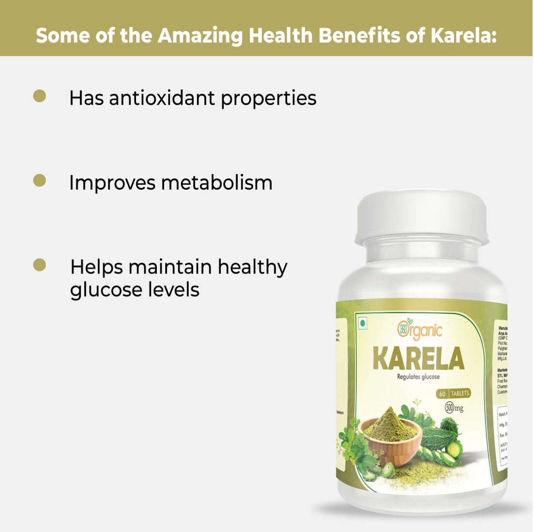 360 Degree Organic Karela Tablets  500 mg  (60 Tablets)