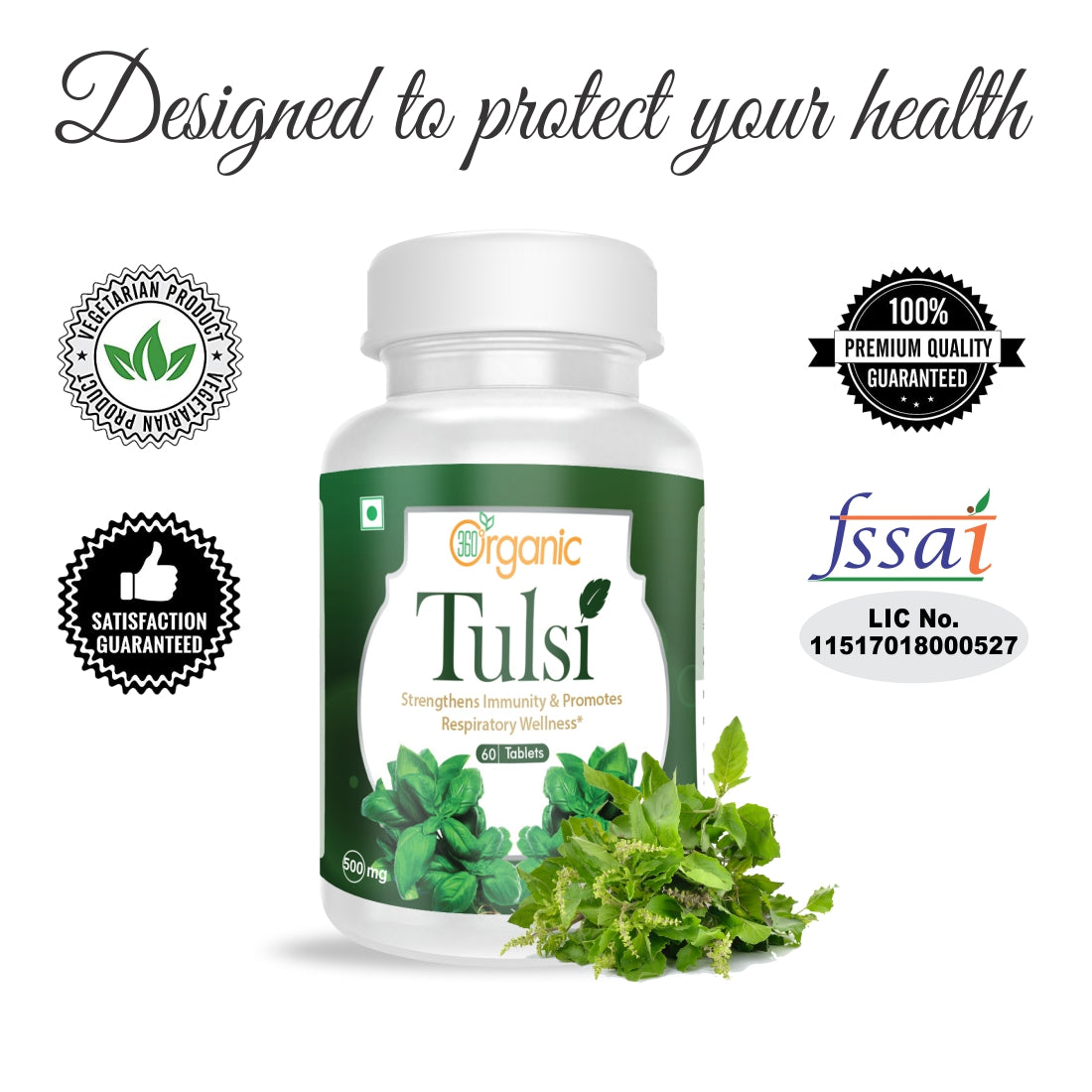 360 Degree Organic Tulsi Tablets  500 mg (60 Tablets)