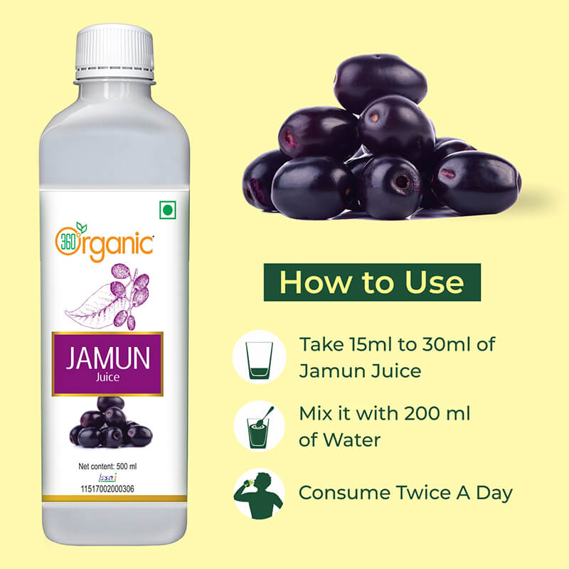 360 Degree Organic Jamun Juice for Helps Control Blood Sugar Level and Build Immunity - 500 ml