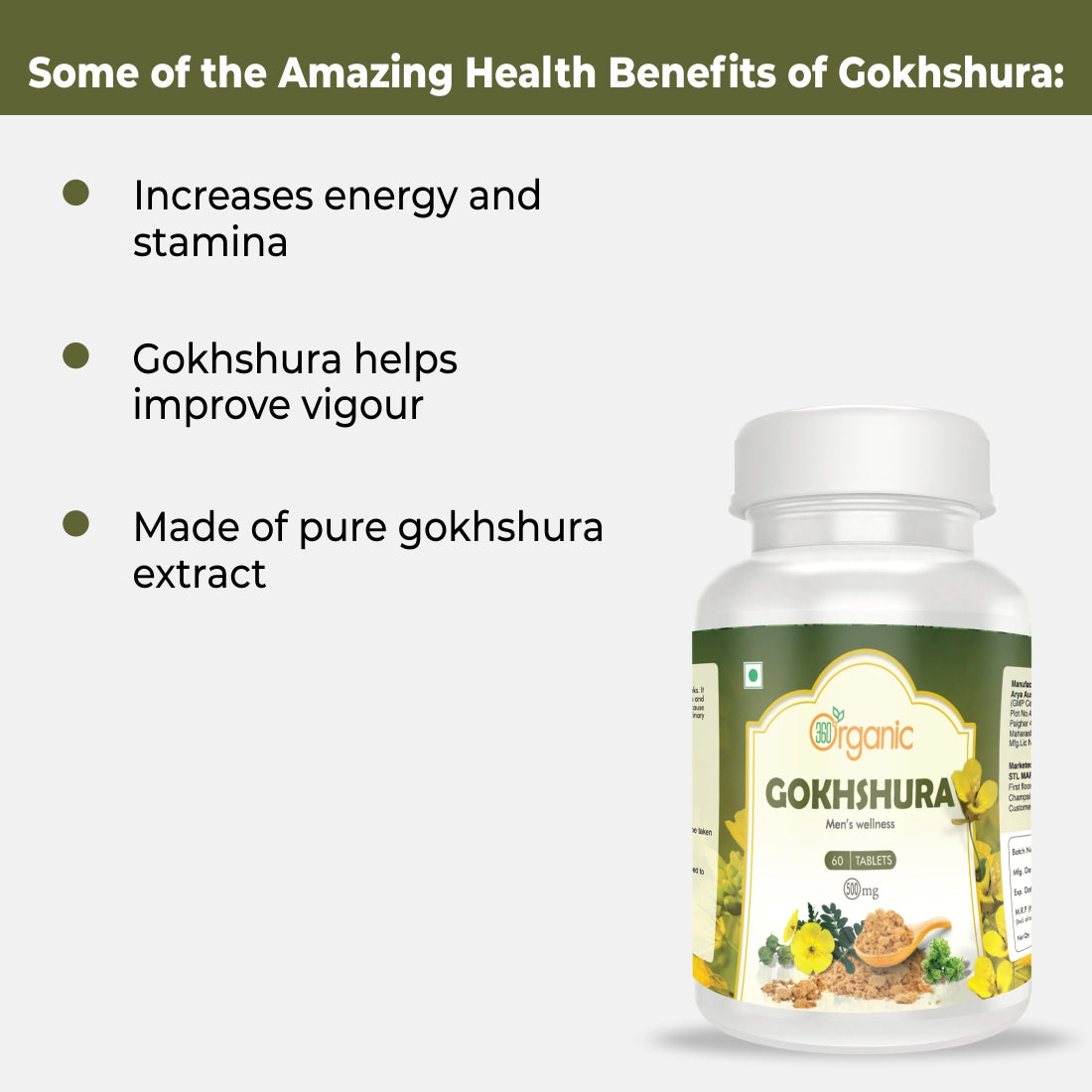 360 Degree Organic Gokhshura Tablets  500 mg  (60 Tablets)