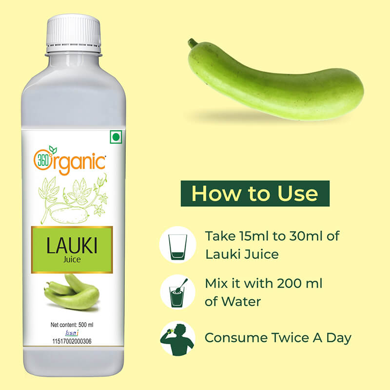 360 Degree Organic Lauki Juice (Bottle Gourd Juice) for Help Detoxify the Liver, Cleanse the Digestive System, and Purify Blood- 500 ml