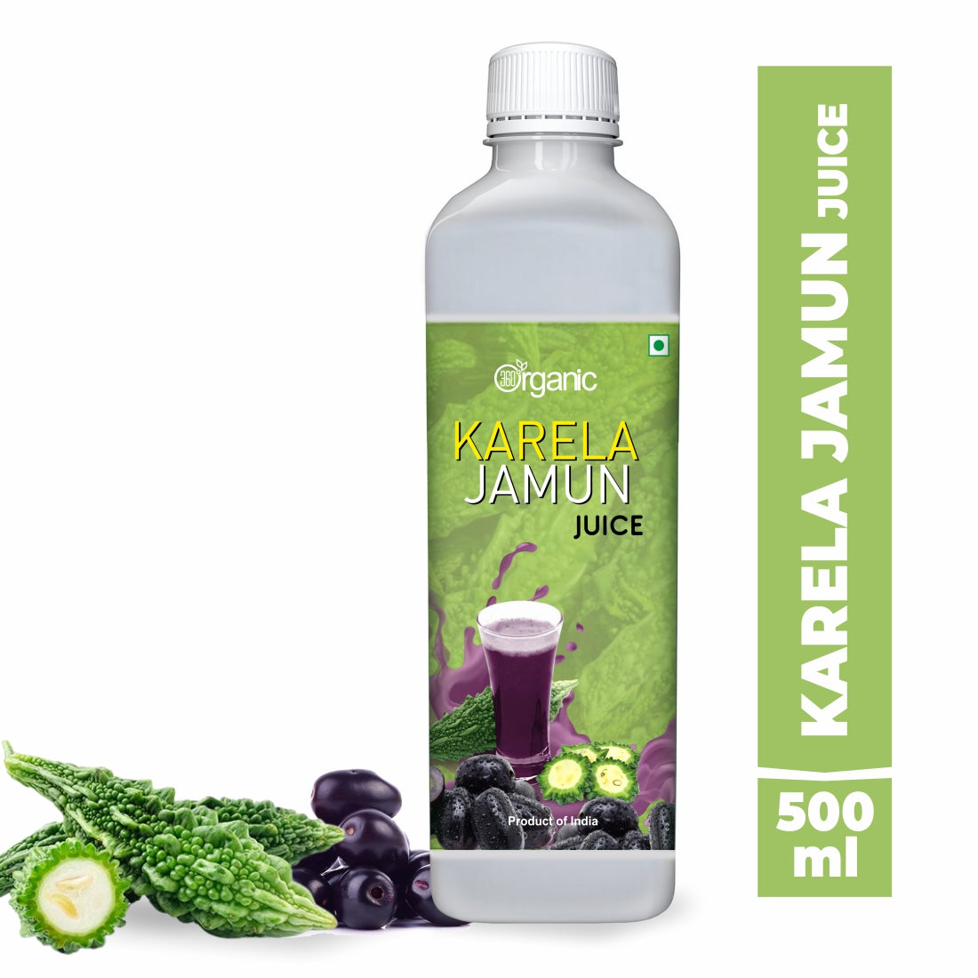 360 Degree Organic Karela Jamun Juice for Controls Blood Sugar Levels  Fights Cholesterol  Helps Improves Digestion  Helps Build Immunity  Skin Wellness - No Added Sugar - 500 ml