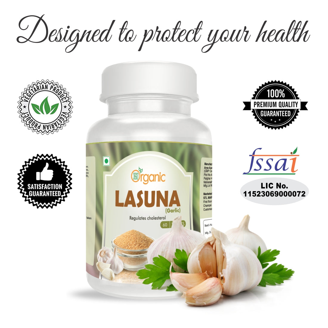 360 Degree Organic Lasuna Tablets  500 mg (60 Tablets)