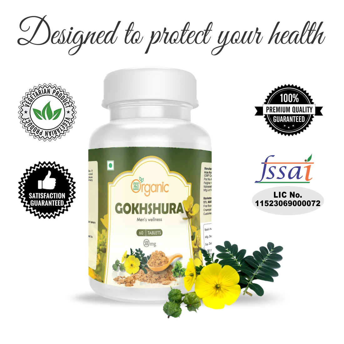 360 Degree Organic Gokhshura Tablets  500 mg  (60 Tablets)