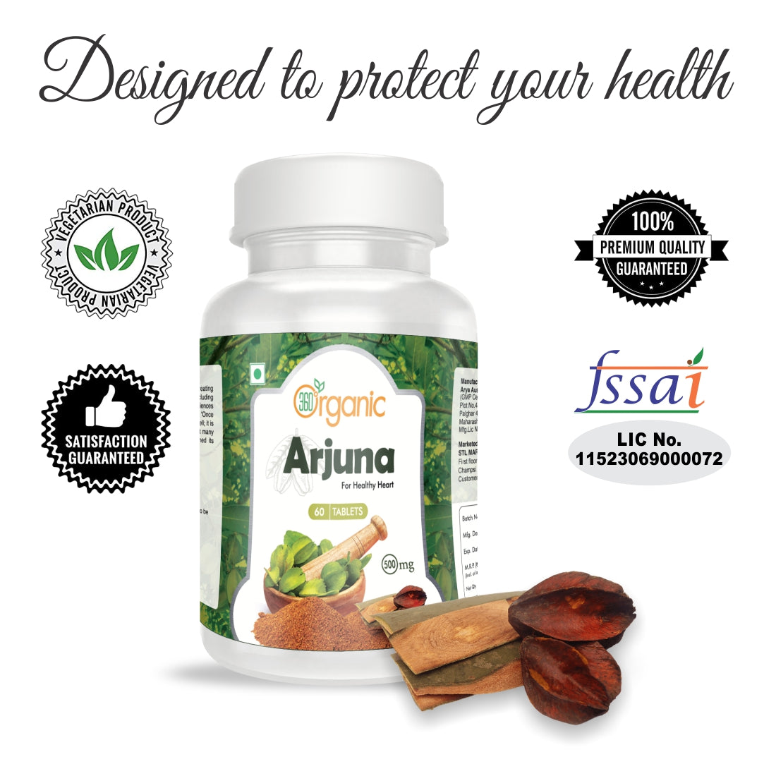 360 Degree Organic Arjuna Tablets  500 mg  (60 Tablets)