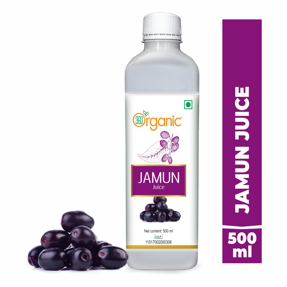 360 Degree Organic Jamun Juice for Helps Control Blood Sugar Level and Build Immunity - 500 ml