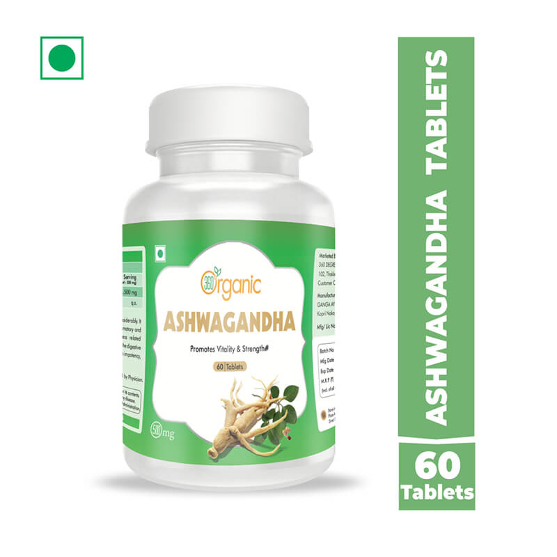 360 Degree Organic  Ashwagandha Tablets  500 mg (60 Tablets)