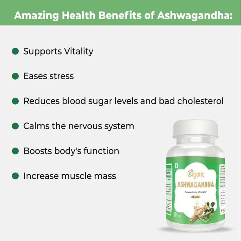 360 Degree Organic  Ashwagandha Tablets  500 mg (60 Tablets)