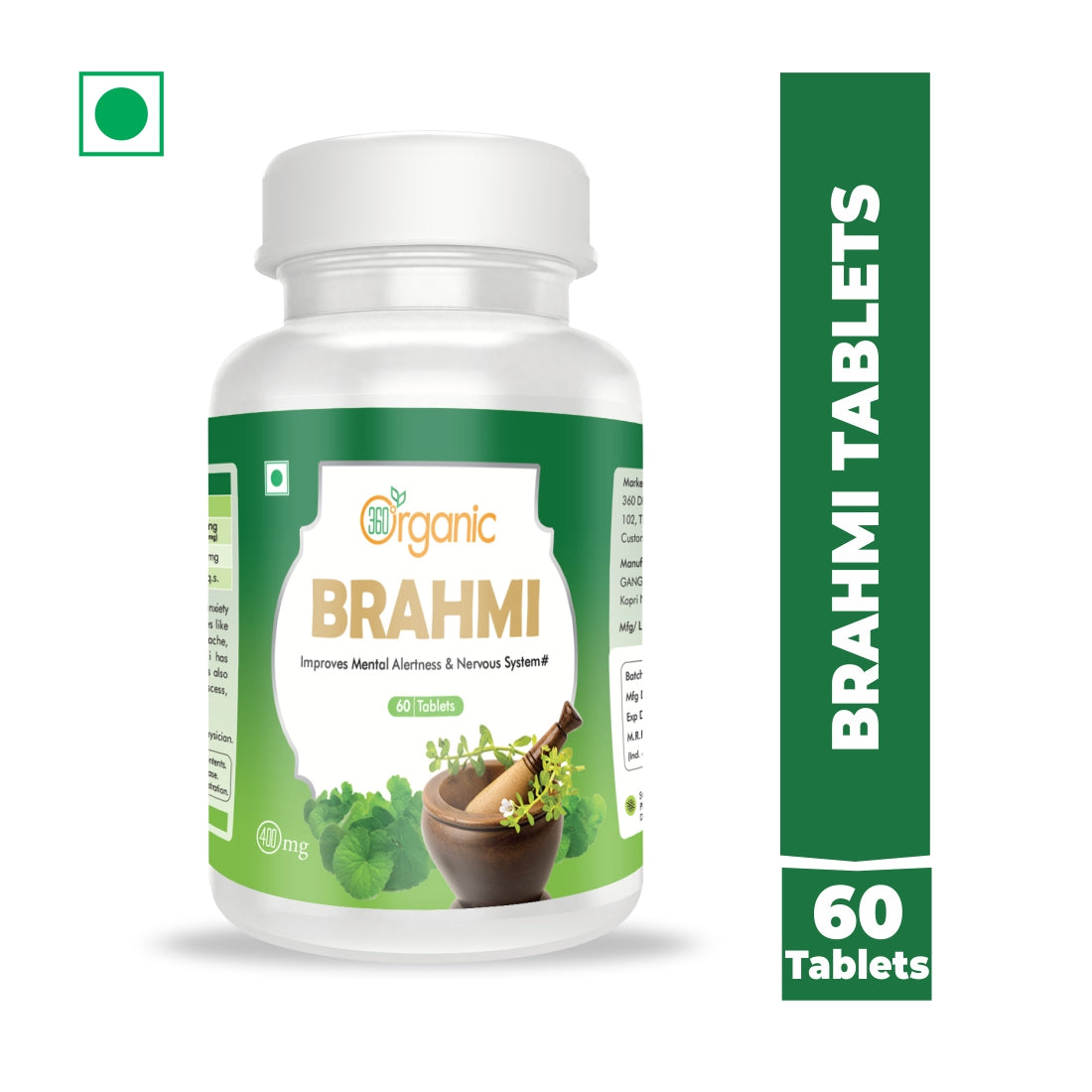 360 Degree Organic Brahmi Tablets 500 mg (60 Tablets)