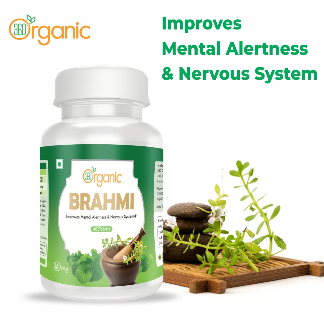 360 Degree Organic Brahmi Tablets 500 mg (60 Tablets)