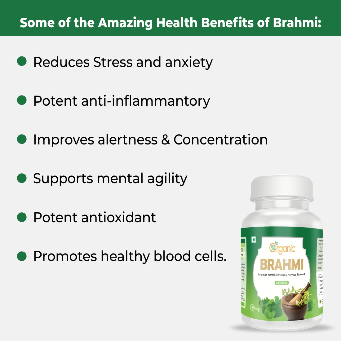 360 Degree Organic Brahmi Tablets 500 mg (60 Tablets)