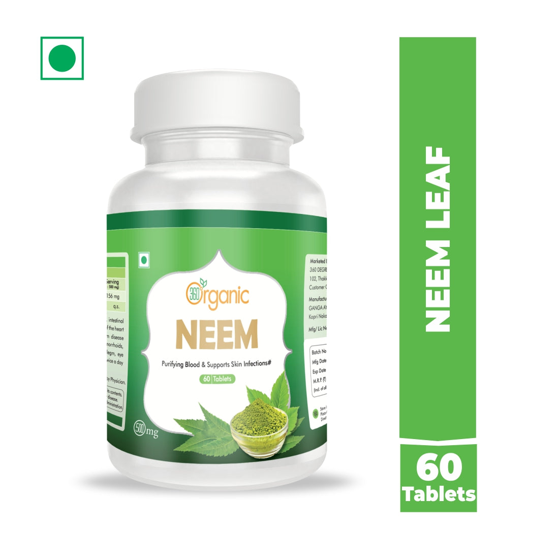 360 Degree Organic Neem Tablets  500 mg (60 Tablets)