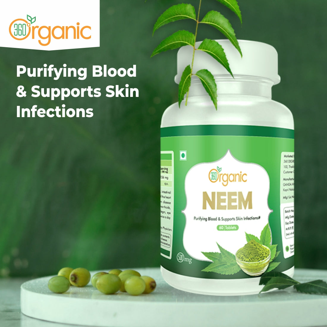 360 Degree Organic Neem Tablets  500 mg (60 Tablets)