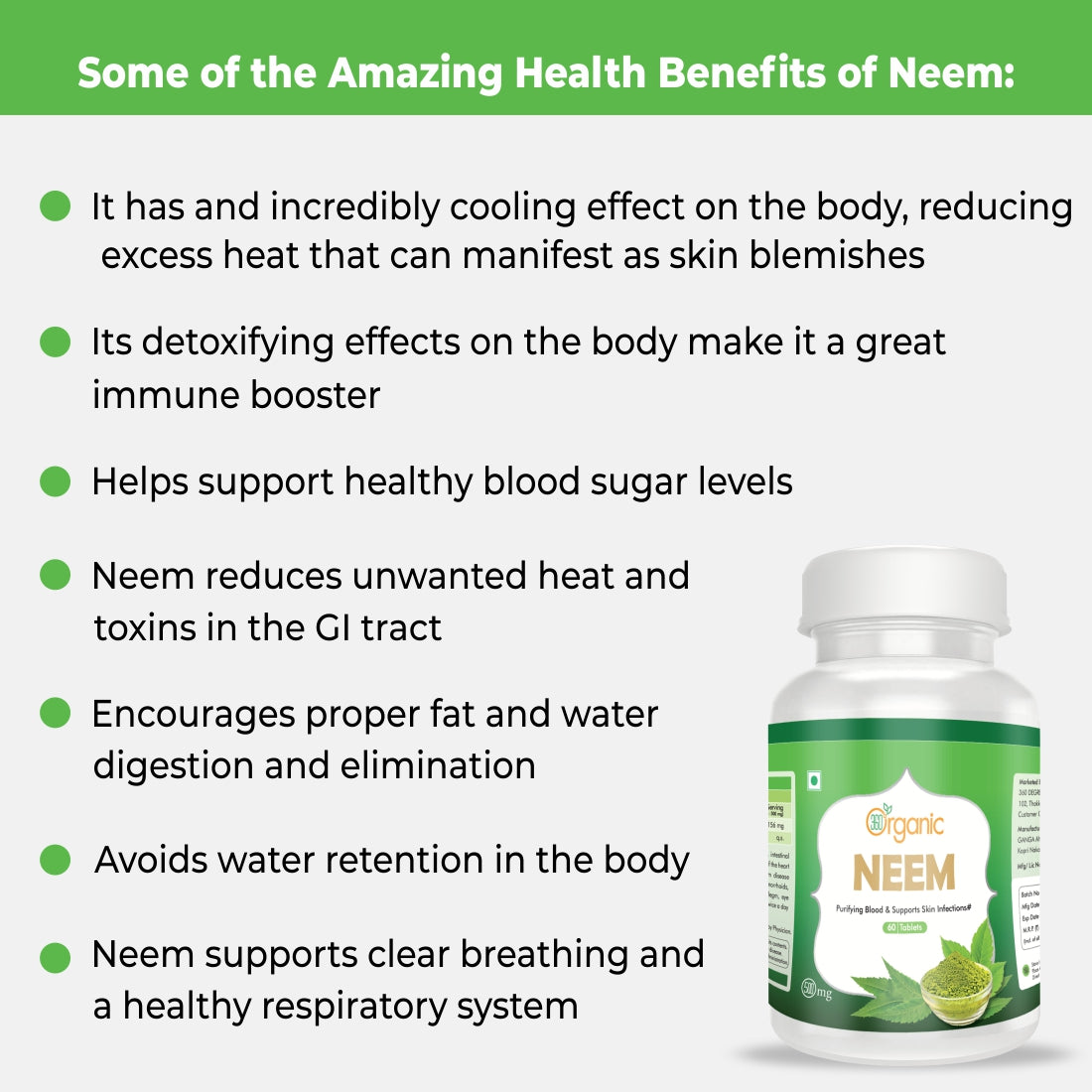 360 Degree Organic Neem Tablets  500 mg (60 Tablets)