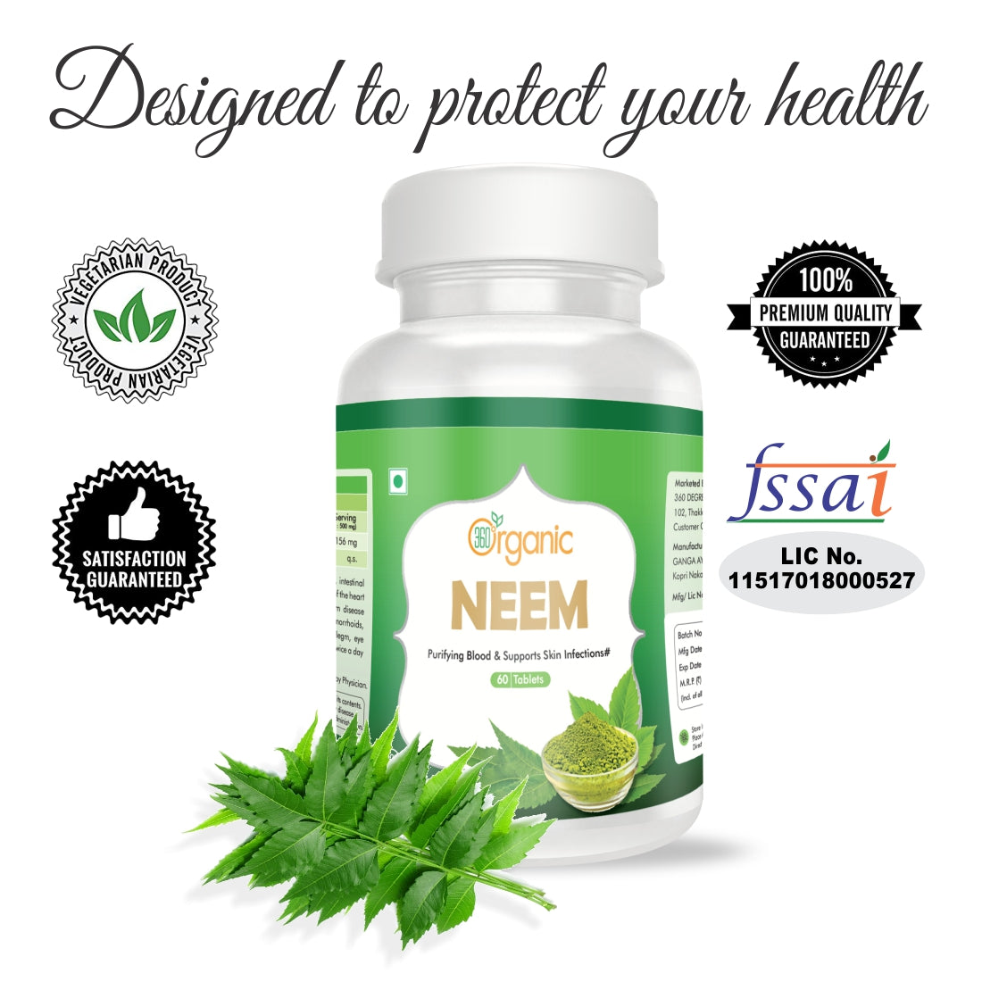 360 Degree Organic Neem Tablets  500 mg (60 Tablets)