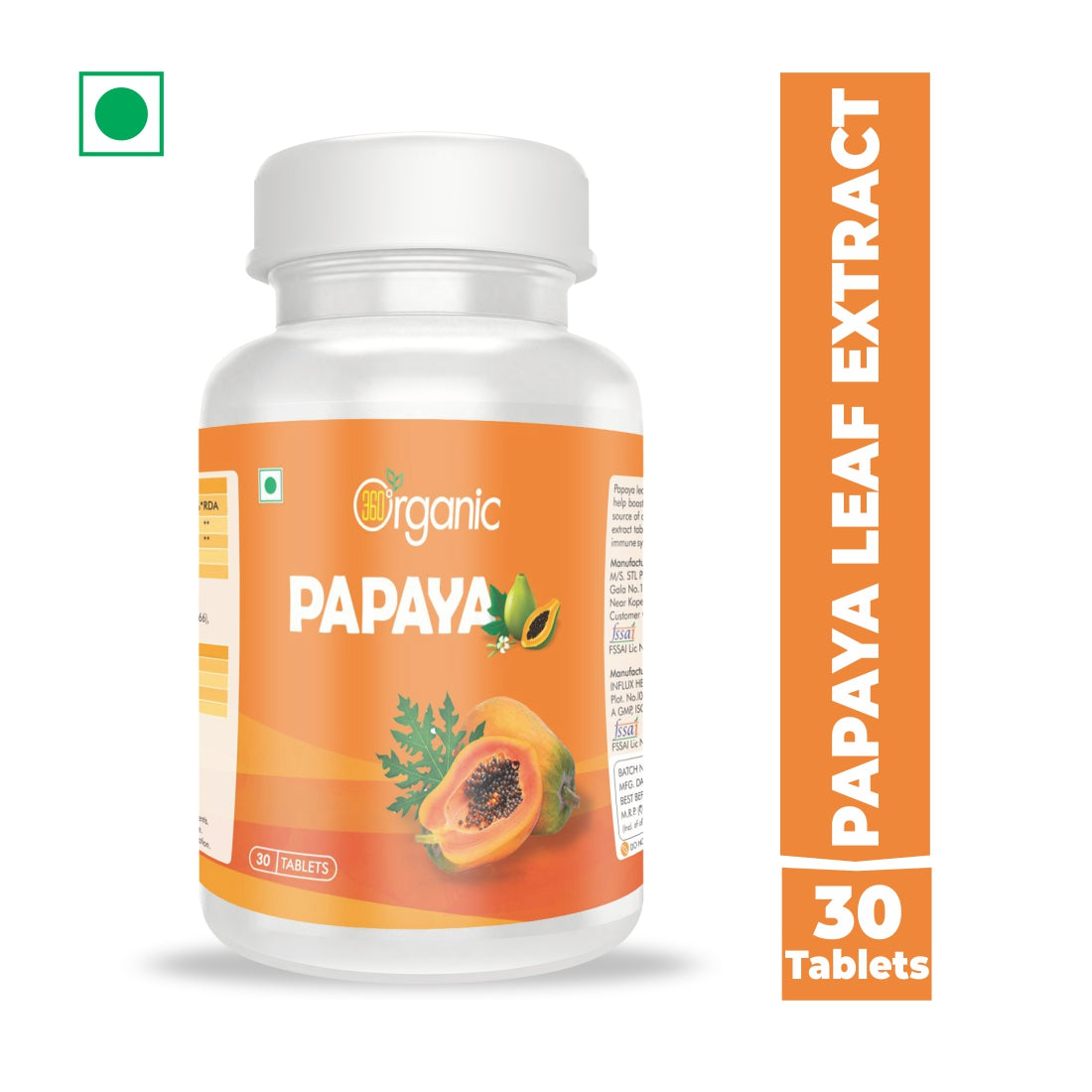 360 Degree Organic Papaya Leaf Tablets  500 mg (60 Tablets)