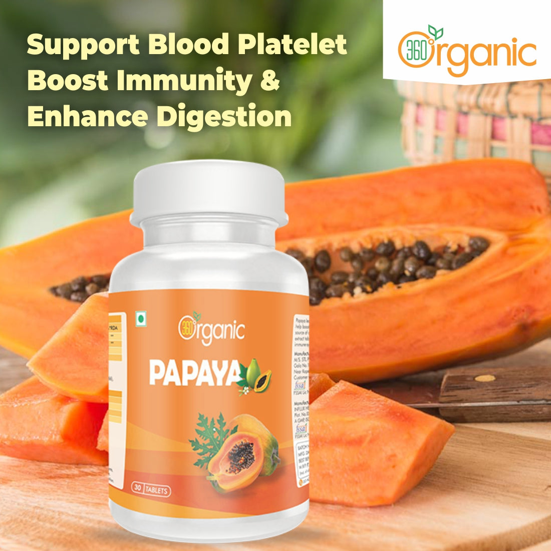 360 Degree Organic Papaya Leaf Tablets  500 mg (60 Tablets)