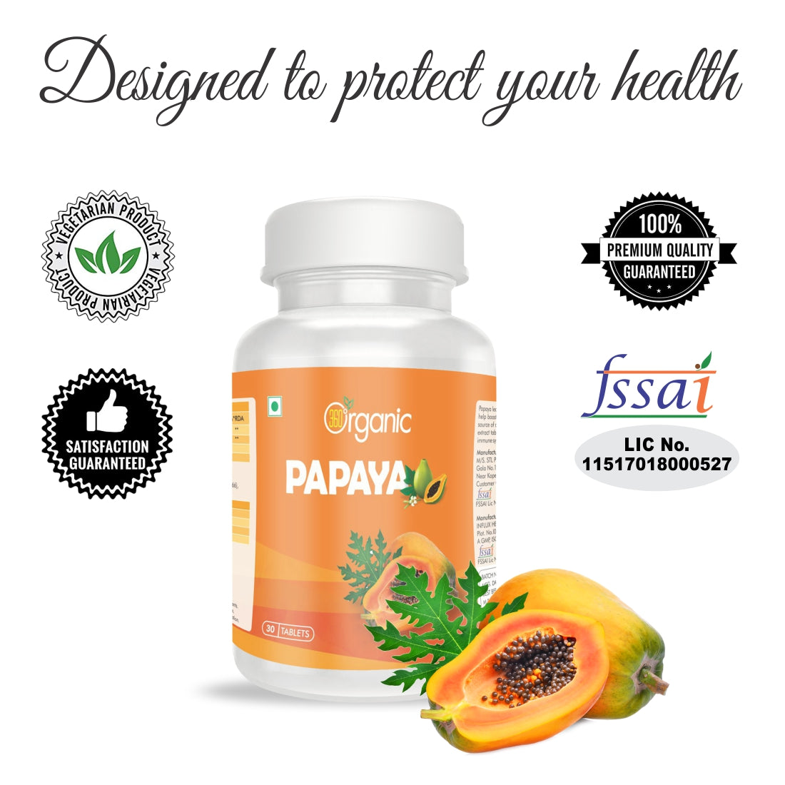 360 Degree Organic Papaya Leaf Tablets  500 mg (60 Tablets)