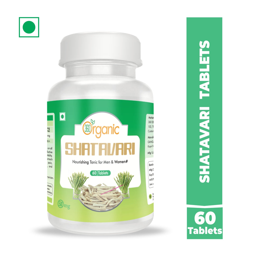 360 Degree Organic Shatavari Tablets 500 mg (60 Tablets)