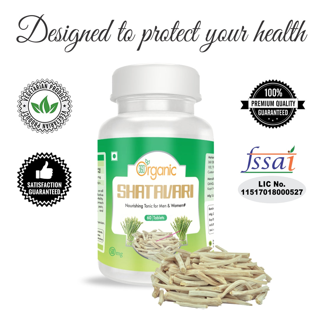 360 Degree Organic Shatavari Tablets 500 mg (60 Tablets)