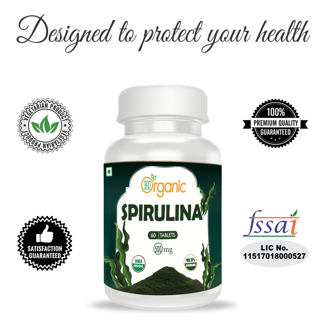 360 Degree Organic Spirulina Tablets  500mg (60 Tablets)