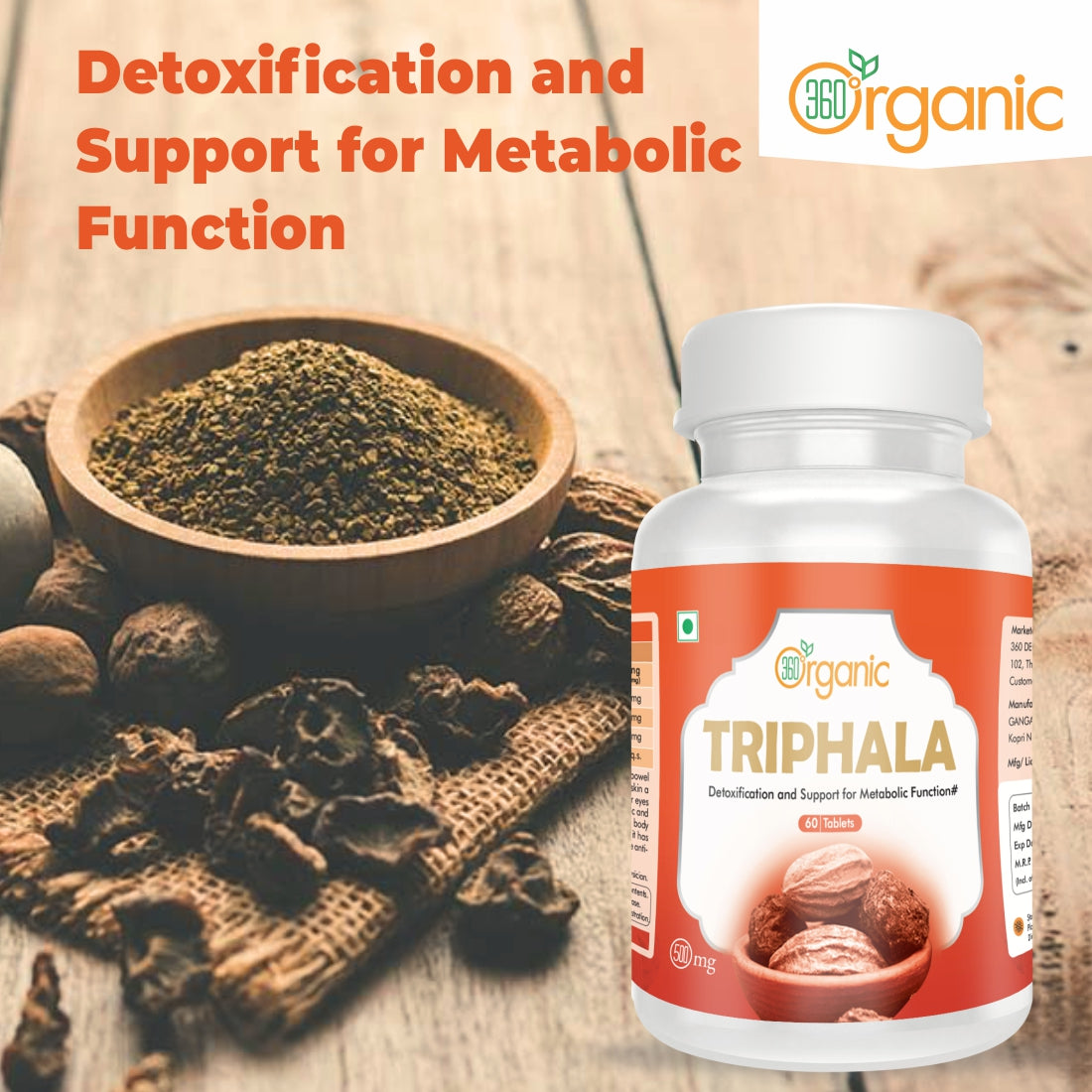 360 Degree Organic Triphala Tablets  500 mg  (60 Tablets)