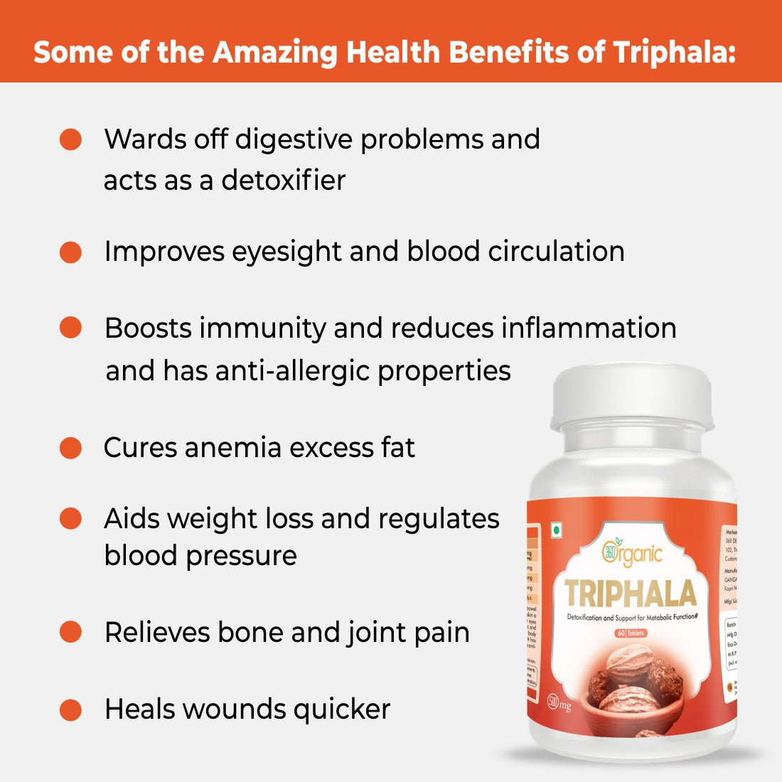 360 Degree Organic Triphala Tablets  500 mg  (60 Tablets)