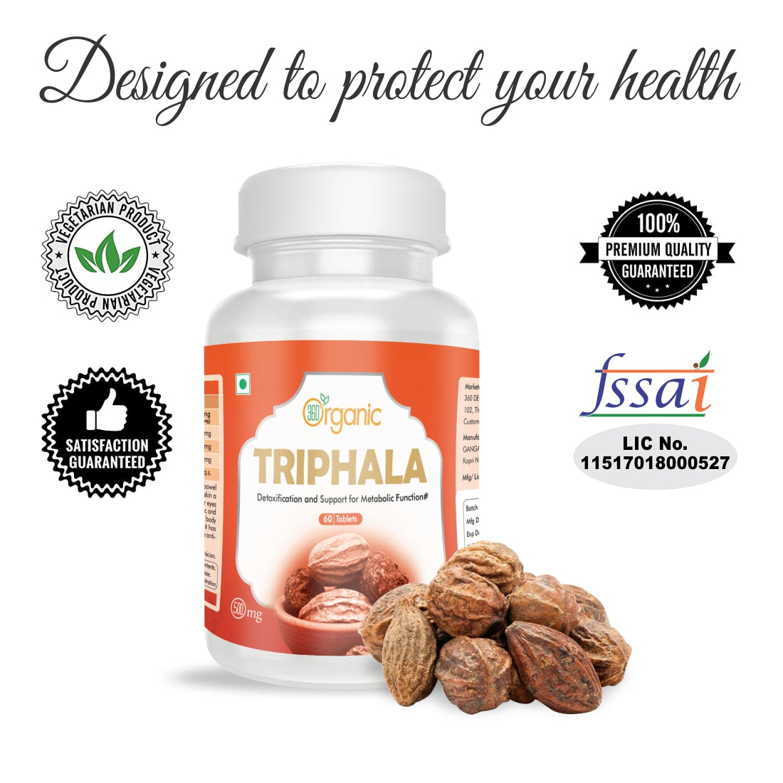 360 Degree Organic Triphala Tablets  500 mg  (60 Tablets)