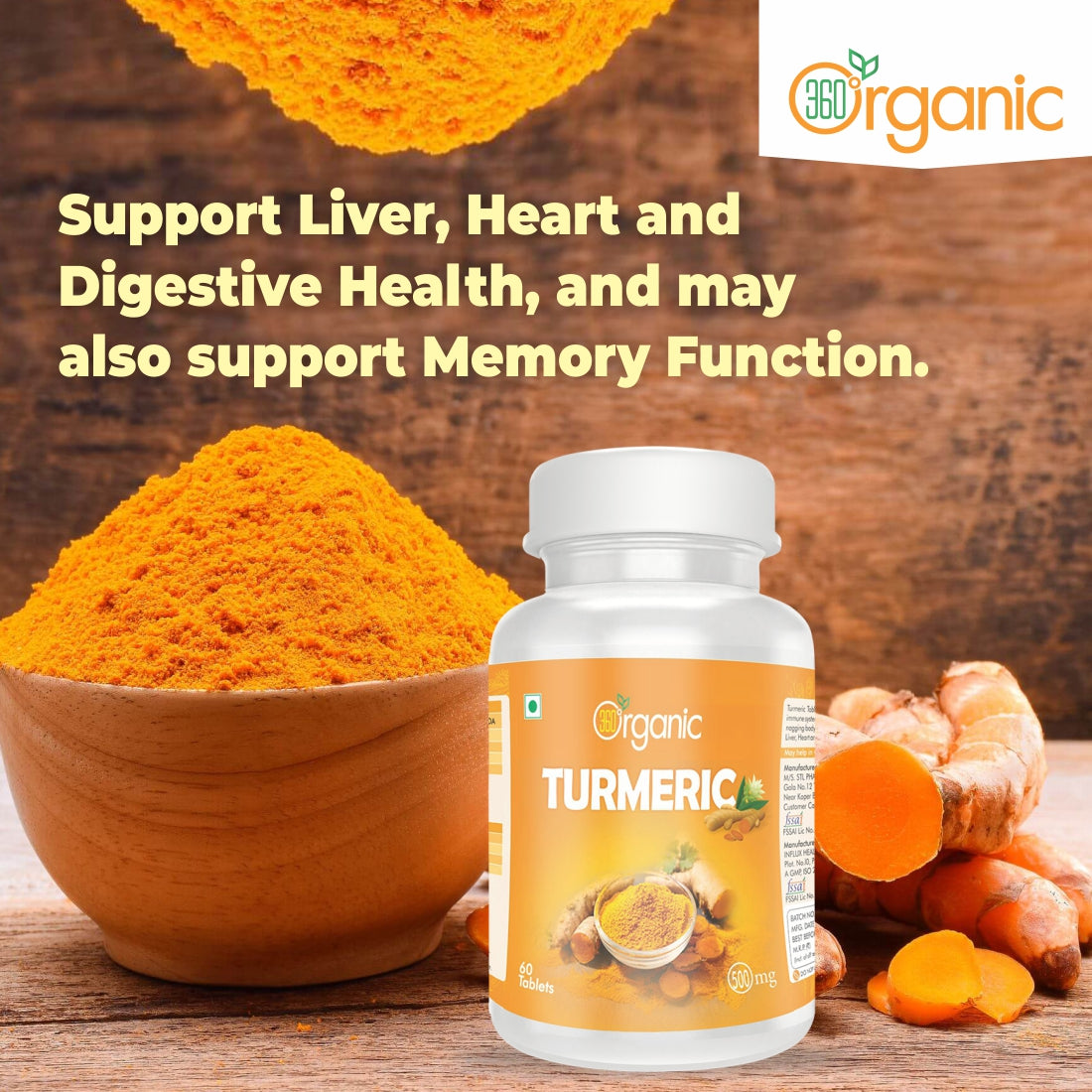 360 Degree Organic Turmeric Tablets 500 mg (60 Tablets)