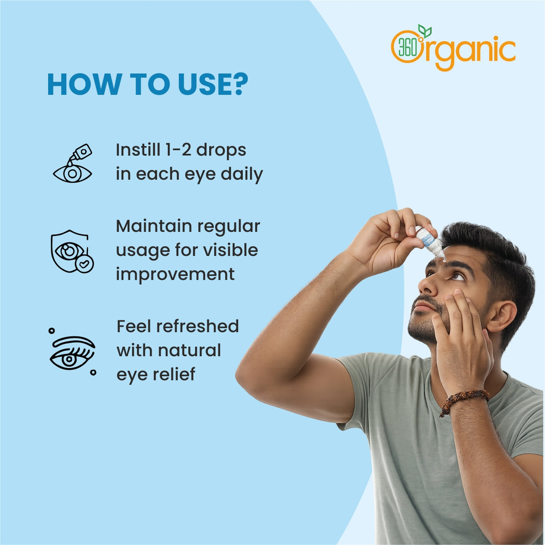 360 Degree Organic WFH Ayurvedic Eye Drops 10ml (For Digital Care) (Pack of 3), Free 1 pcs 5ml worth Rs 100.