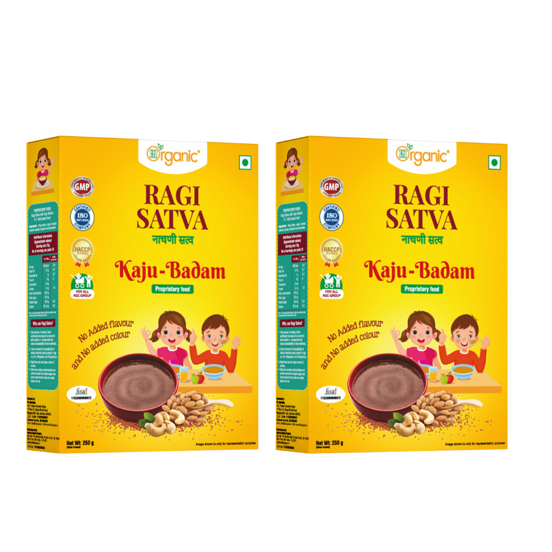 360 Degree Organic Ragi Satva Kaju Badam Healthy Food (Nachani Satva) 250 Gm Each  Pack Of 2